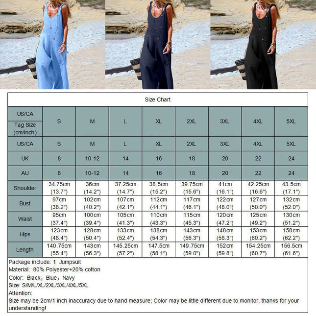 Womens Cotton Linen Jumpsuit Dungarees Loose Playsuit Polyester Preppy Style Pants Pocket  Overalls Trousers