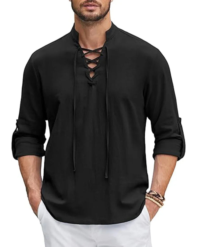 Men's Renaissance Shirt Pirate Medieval Viking top Cotton Linen Shirts Men Long Sleeved Halloween Costume