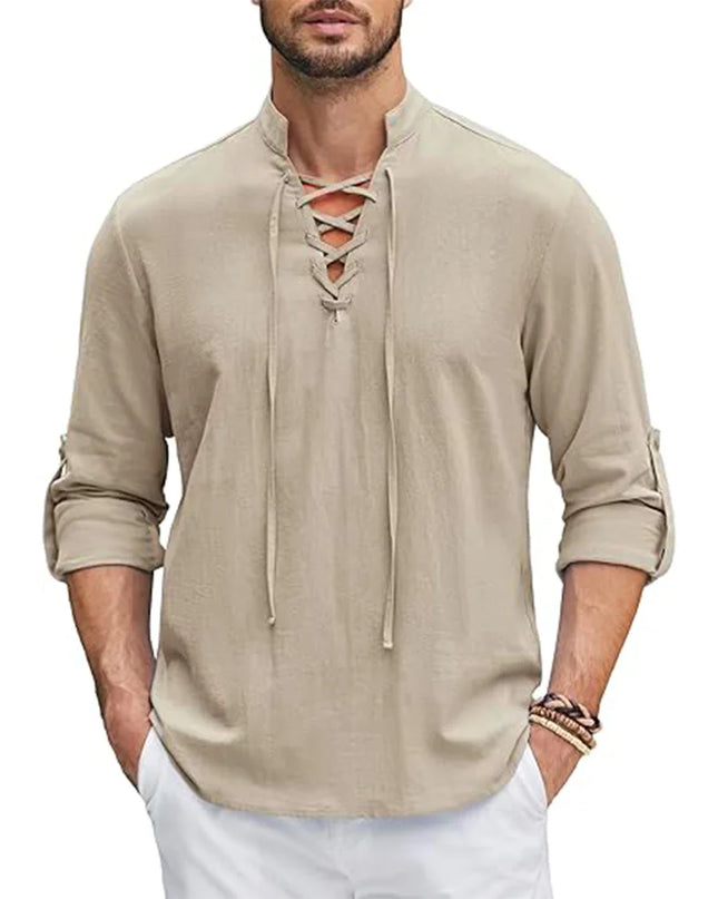 Men's Renaissance Shirt Pirate Medieval Viking top Cotton Linen Shirts Men Long Sleeved Halloween Costume