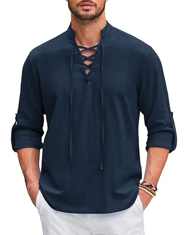 Men's Renaissance Shirt Pirate Medieval Viking top Cotton Linen Shirts Men Long Sleeved Halloween Costume
