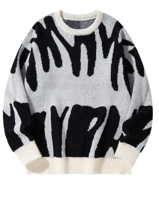 New Popular Autumn Winter Irregular Jacquard Pattern Pullover Sweater Casual Round Neck Contrast Color Knitted Men's Pullover