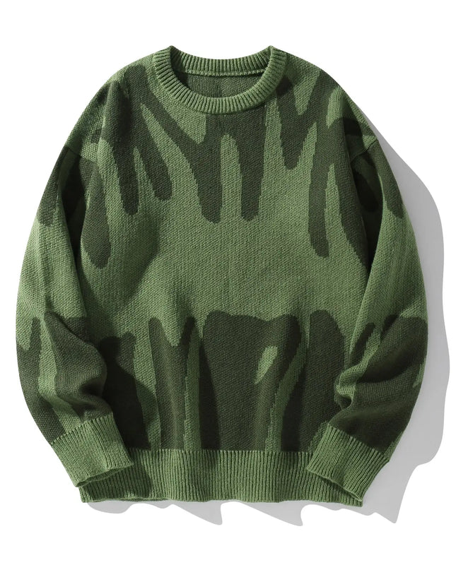 New Popular Autumn Winter Irregular Jacquard Pattern Pullover Sweater Casual Round Neck Contrast Color Knitted Men's Pullover
