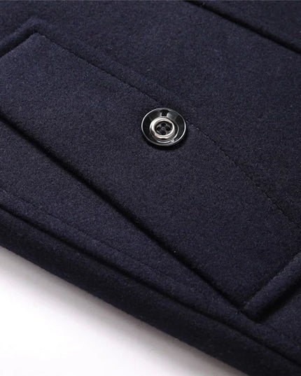 Winter Men's Woolen Coats Fashion Thicken Mid Length Trench Solid Turn Down Collar Warm Outerwear Business Casual Wool Coat Men