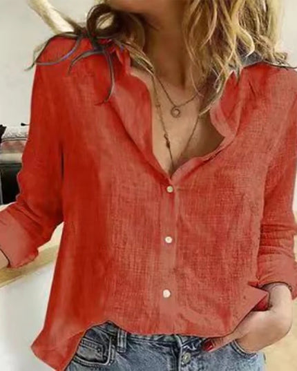 Elegant Cotton Linen Shirts Women Casual Solid Button Lapel Blouses Shirts Autumn Winter Long Sleeve Loose Tops Tunic Blusas