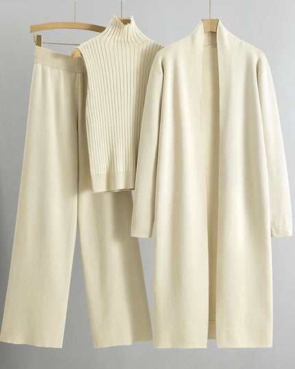 Spring Autumn 3 Piece Women Cardigan Tracksuits Fashion Knitted Pant Set Ladies Sweater Suit Vintage Fashion Ladies 3 Piece Set