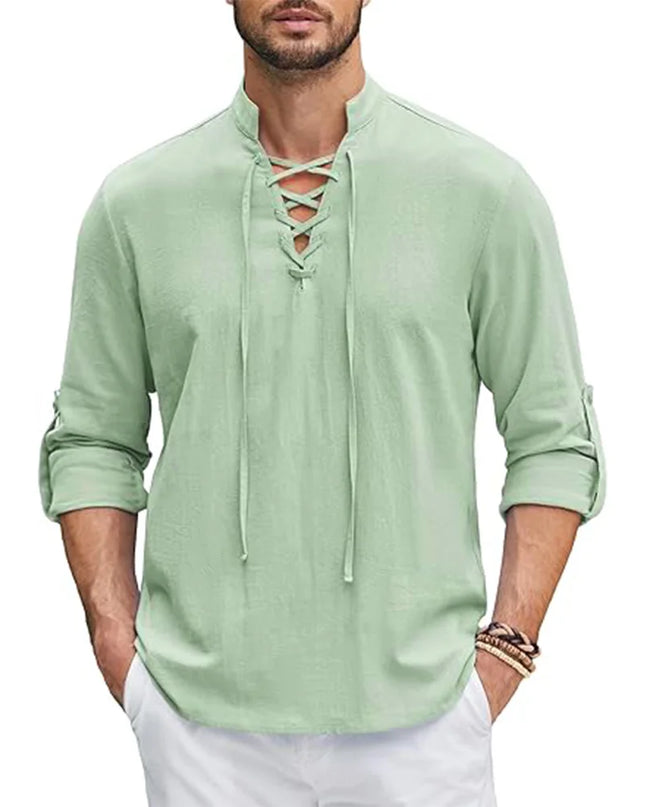 Men's Renaissance Shirt Pirate Medieval Viking top Cotton Linen Shirts Men Long Sleeved Halloween Costume