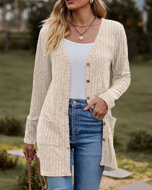 Button Solid Color Long Sleeved New Striped Women's Top Dating Versatile Fashion High Street Autumn Coat