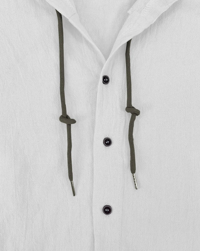 Summer Men's Cotton Linen Shirt Solid Streetwear Long Sleeve Hoodie Clothing For Men Button Tops Casual Loose Men Hooded Shirt