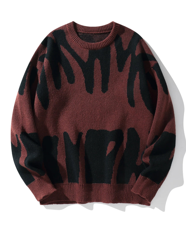 New Popular Autumn Winter Irregular Jacquard Pattern Pullover Sweater Casual Round Neck Contrast Color Knitted Men's Pullover