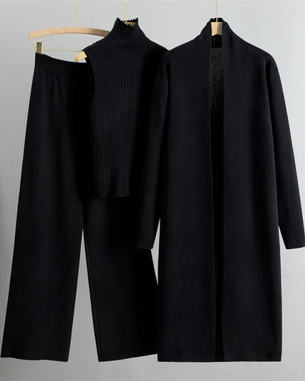 Spring Autumn 3 Piece Women Cardigan Tracksuits Fashion Knitted Pant Set Ladies Sweater Suit Vintage Fashion Ladies 3 Piece Set