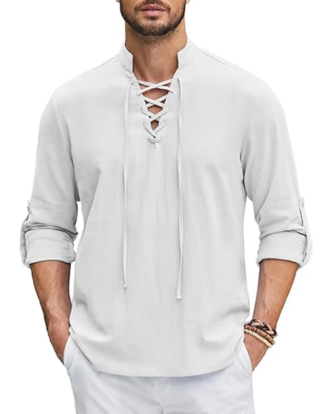 Men's Renaissance Shirt Pirate Medieval Viking top Cotton Linen Shirts Men Long Sleeved Halloween Costume