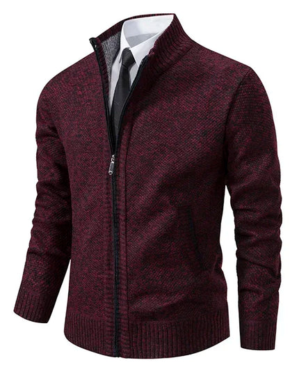 2025 Autumn and Winter New Jersey Men's Casual Sports Coat Solid Color Stand Collar Sweater Grab Fleece Warm Zipper Cardigan