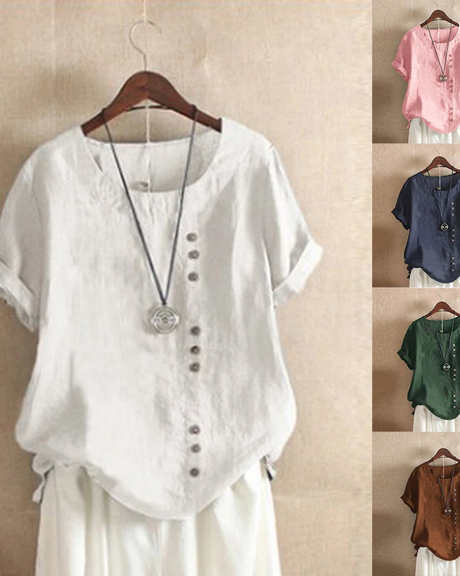 Women's Short Sleeve Cotton Linen Beautiful Tunic Blouse Tops Ladies Casual Basic Shirt Plus Size Clothes  L-5XL Clothing 2023