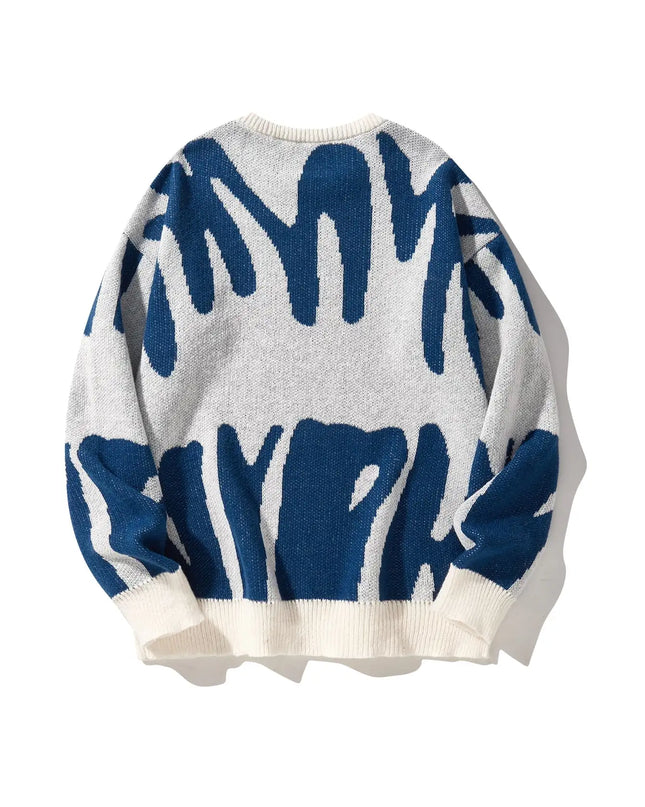 New Popular Autumn Winter Irregular Jacquard Pattern Pullover Sweater Casual Round Neck Contrast Color Knitted Men's Pullover