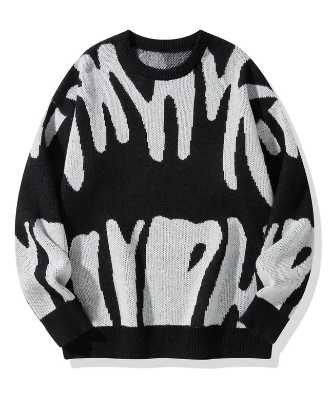 New Popular Autumn Winter Irregular Jacquard Pattern Pullover Sweater Casual Round Neck Contrast Color Knitted Men's Pullover