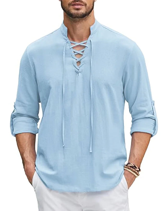 Men's Renaissance Shirt Pirate Medieval Viking top Cotton Linen Shirts Men Long Sleeved Halloween Costume