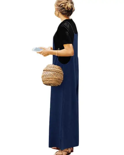 Women Straps Jumpsuit Summer Solid Color Wide Leg Pants Dungaree Bib Overalls Casual Loose Sleeveless Cotton Linen Jumpsuits 5Xl