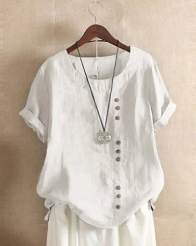 Women's Short Sleeve Cotton Linen Beautiful Tunic Blouse Tops Ladies Casual Basic Shirt Plus Size Clothes  L-5XL Clothing 2023