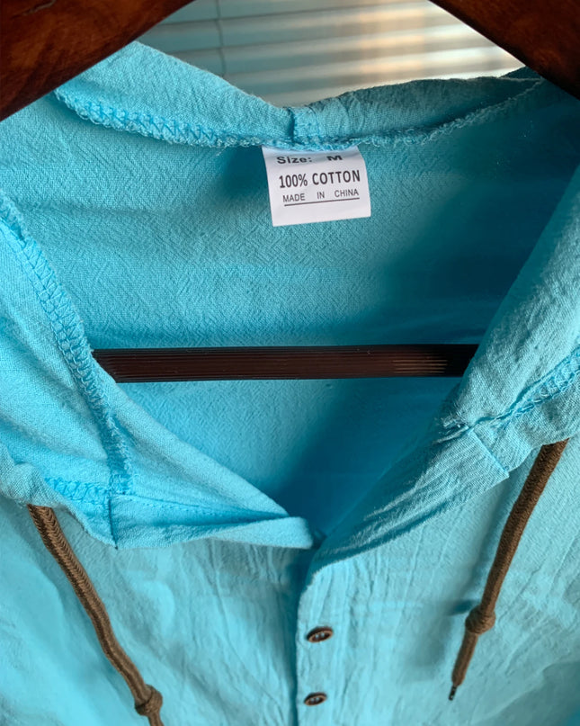 Summer Men's Cotton Linen Shirt Solid Streetwear Long Sleeve Hoodie Clothing For Men Button Tops Casual Loose Men Hooded Shirt