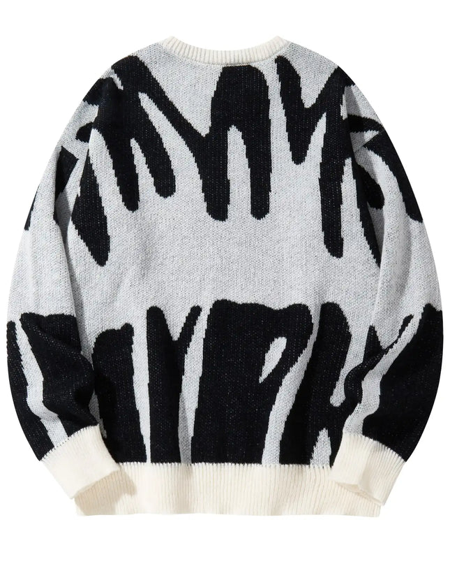 New Popular Autumn Winter Irregular Jacquard Pattern Pullover Sweater Casual Round Neck Contrast Color Knitted Men's Pullover
