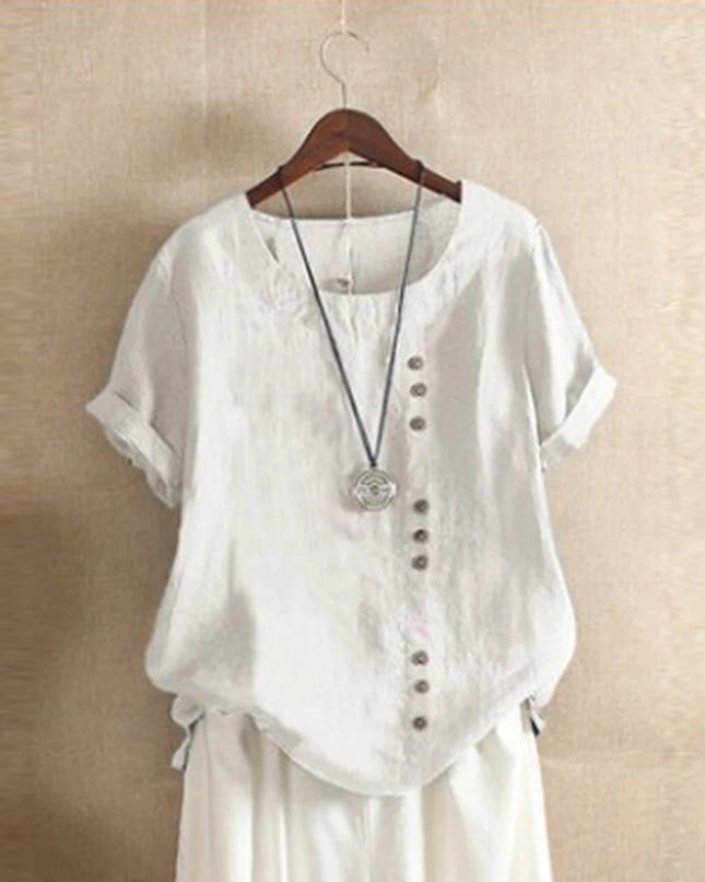 Women's Short Sleeve Cotton Linen Beautiful Tunic Blouse Tops Ladies Casual Basic Shirt Plus Size Clothes  L-5XL Clothing 2023