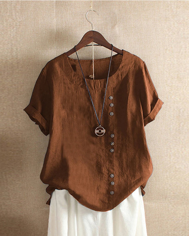 Women's Short Sleeve Cotton Linen Beautiful Tunic Blouse Tops Ladies Casual Basic Shirt Plus Size Clothes  L-5XL Clothing 2023