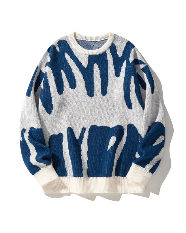 New Popular Autumn Winter Irregular Jacquard Pattern Pullover Sweater Casual Round Neck Contrast Color Knitted Men's Pullover