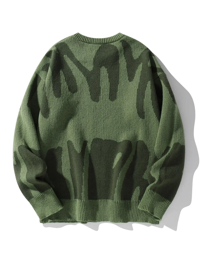 New Popular Autumn Winter Irregular Jacquard Pattern Pullover Sweater Casual Round Neck Contrast Color Knitted Men's Pullover