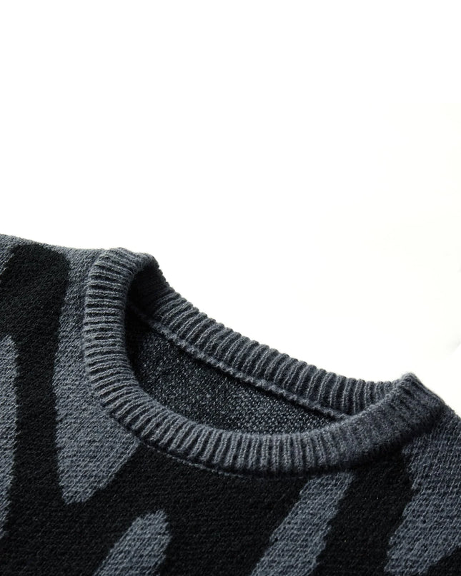 New Popular Autumn Winter Irregular Jacquard Pattern Pullover Sweater Casual Round Neck Contrast Color Knitted Men's Pullover