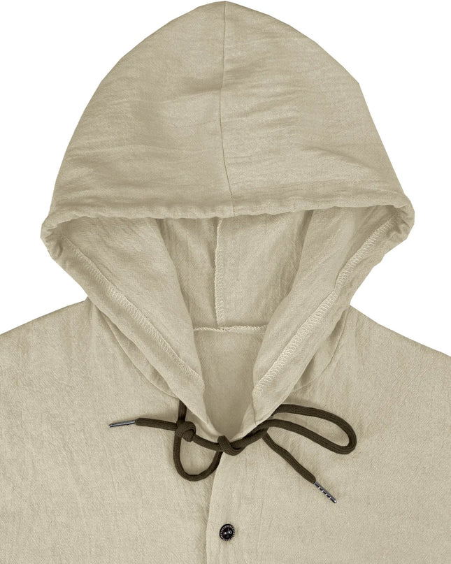 Summer Men's Cotton Linen Shirt Solid Streetwear Long Sleeve Hoodie Clothing For Men Button Tops Casual Loose Men Hooded Shirt