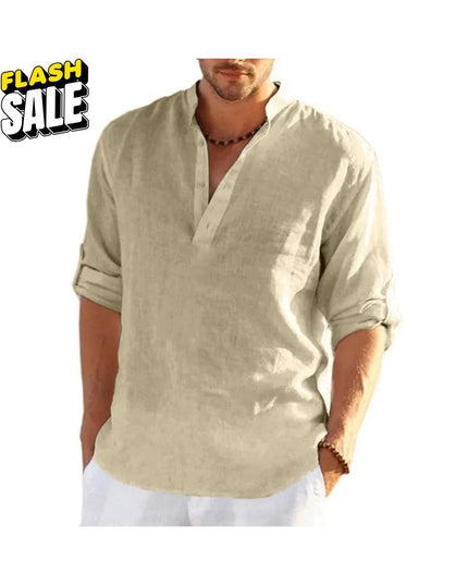 Men’s Linen Cotton Shirt: Loose Fit Lightweight Long Sleeve Button-Up Clothing