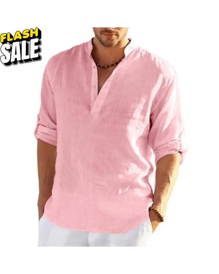Men’s Linen Cotton Shirt: Loose Fit Lightweight Long Sleeve Button-Up Clothing