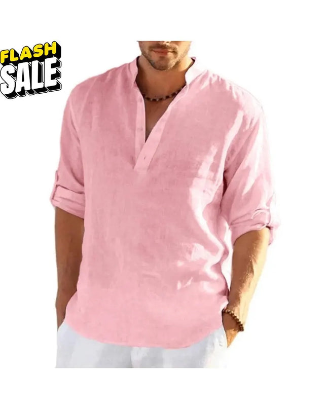 Men’s Linen Cotton Shirt: Loose Fit Lightweight Long Sleeve Button-Up Clothing