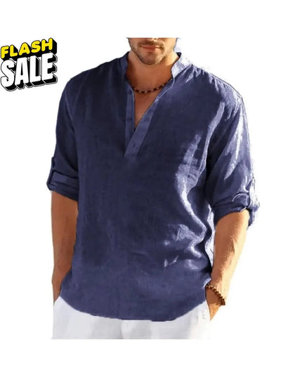 Men’s Linen Cotton Shirt: Loose Fit Lightweight Long Sleeve Button-Up Clothing