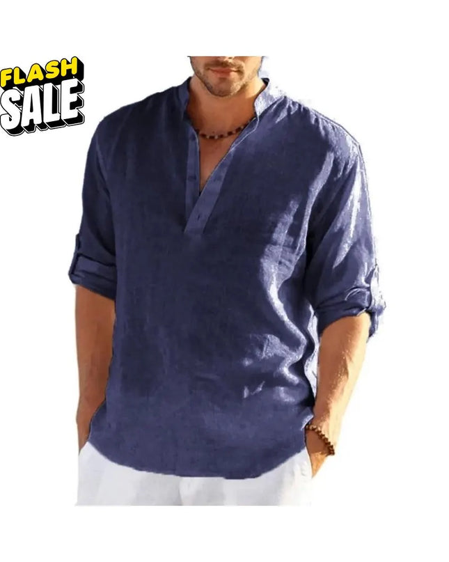 Men’s Linen Cotton Shirt: Loose Fit Lightweight Long Sleeve Button-Up Clothing