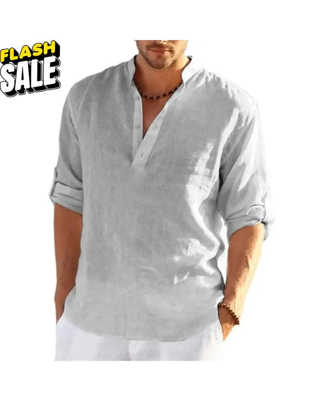 Men’s Linen Cotton Shirt: Loose Fit Lightweight Long Sleeve Button-Up Clothing