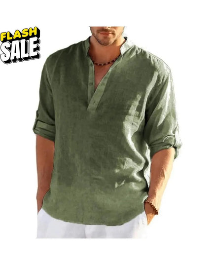 Men’s Linen Cotton Shirt: Loose Fit Lightweight Long Sleeve Button-Up Clothing