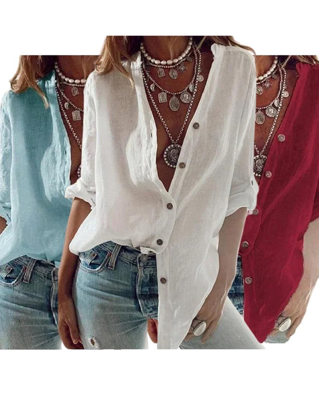 Women’s Cotton Linen Shirt, Casual Long Sleeve Blouse, Oversized Linen Shirt, Lightweight Summer Shirt