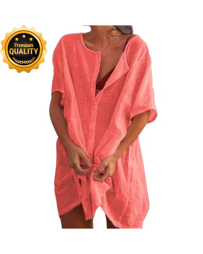 Beach Coverup, Cotton Linen Blouse, Oversized Long Swim Coverup, Casual Bath Coverup, Beach Cover Wrap