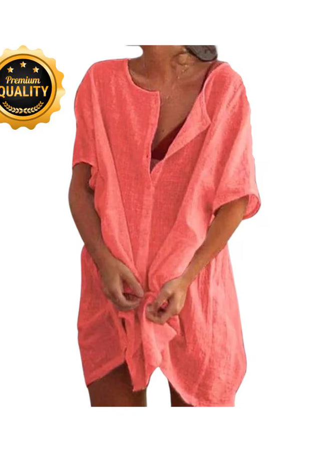 Beach Coverup, Cotton Linen Blouse, Oversized Long Swim Coverup, Casual Bath Coverup, Beach Cover Wrap
