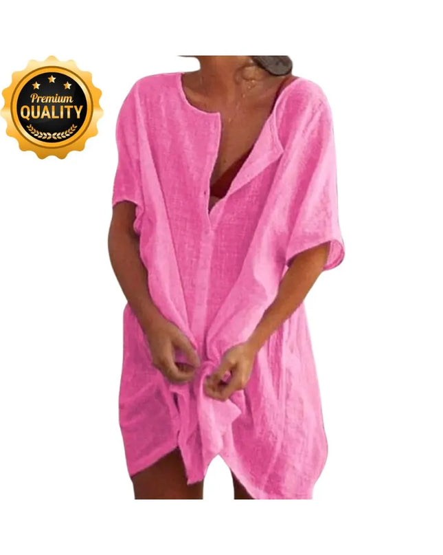 Beach Coverup, Cotton Linen Blouse, Oversized Long Swim Coverup, Casual Bath Coverup, Beach Cover Wrap