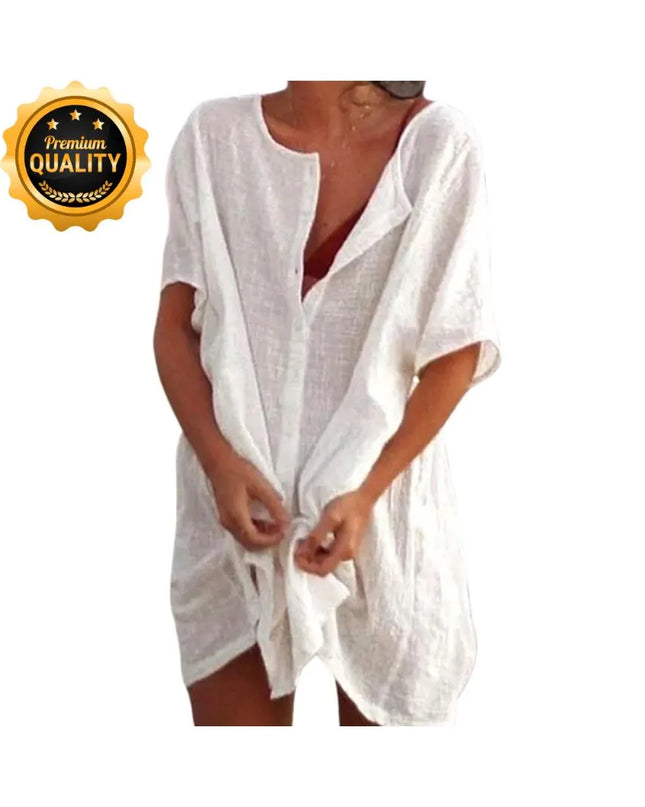Beach Coverup, Cotton Linen Blouse, Oversized Long Swim Coverup, Casual Bath Coverup, Beach Cover Wrap