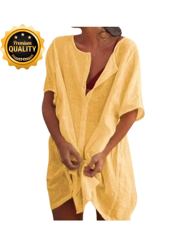 Beach Coverup, Cotton Linen Blouse, Oversized Long Swim Coverup, Casual Bath Coverup, Beach Cover Wrap