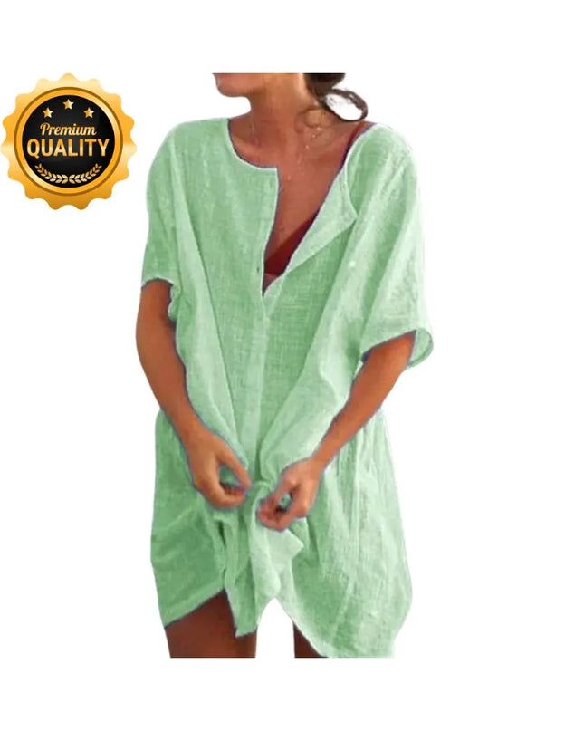 Beach Coverup, Cotton Linen Blouse, Oversized Long Swim Coverup, Casual Bath Coverup, Beach Cover Wrap