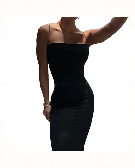 Autumn Winter Women Solid White Black Strap Midi Dress Bodycon Sexy Streetwear Party Club Elegant Fashion Clothes