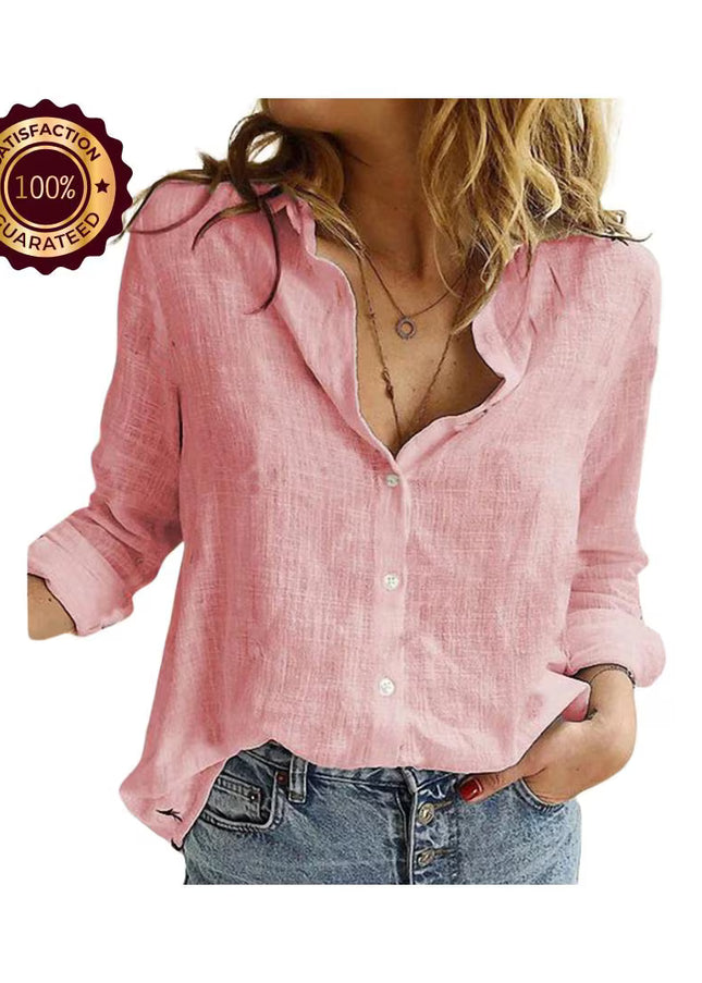 Women’s Casual Cotton Linen Shirt: Long Sleeve Oversized Vintage Tunic Top