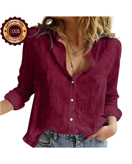 Women’s Casual Cotton Linen Shirt: Long Sleeve Oversized Vintage Tunic Top