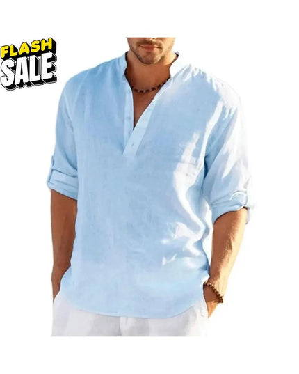 Men’s Linen Cotton Shirt: Loose Fit Lightweight Long Sleeve Button-Up Clothing