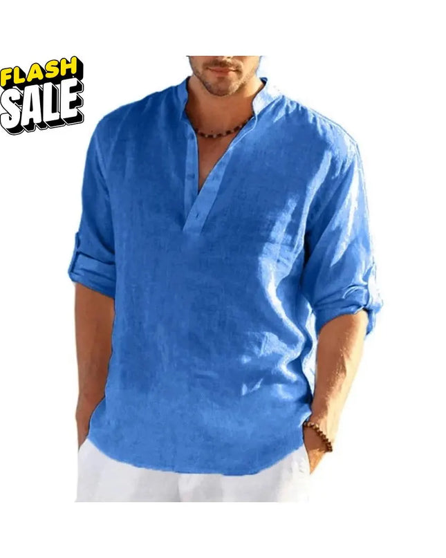 Men’s Linen Cotton Shirt: Loose Fit Lightweight Long Sleeve Button-Up Clothing