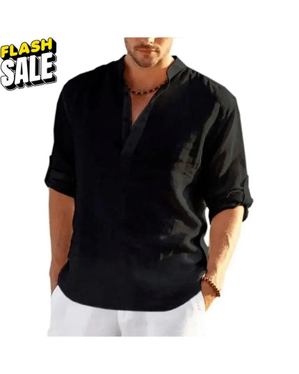 Men’s Linen Cotton Shirt: Loose Fit Lightweight Long Sleeve Button-Up Clothing